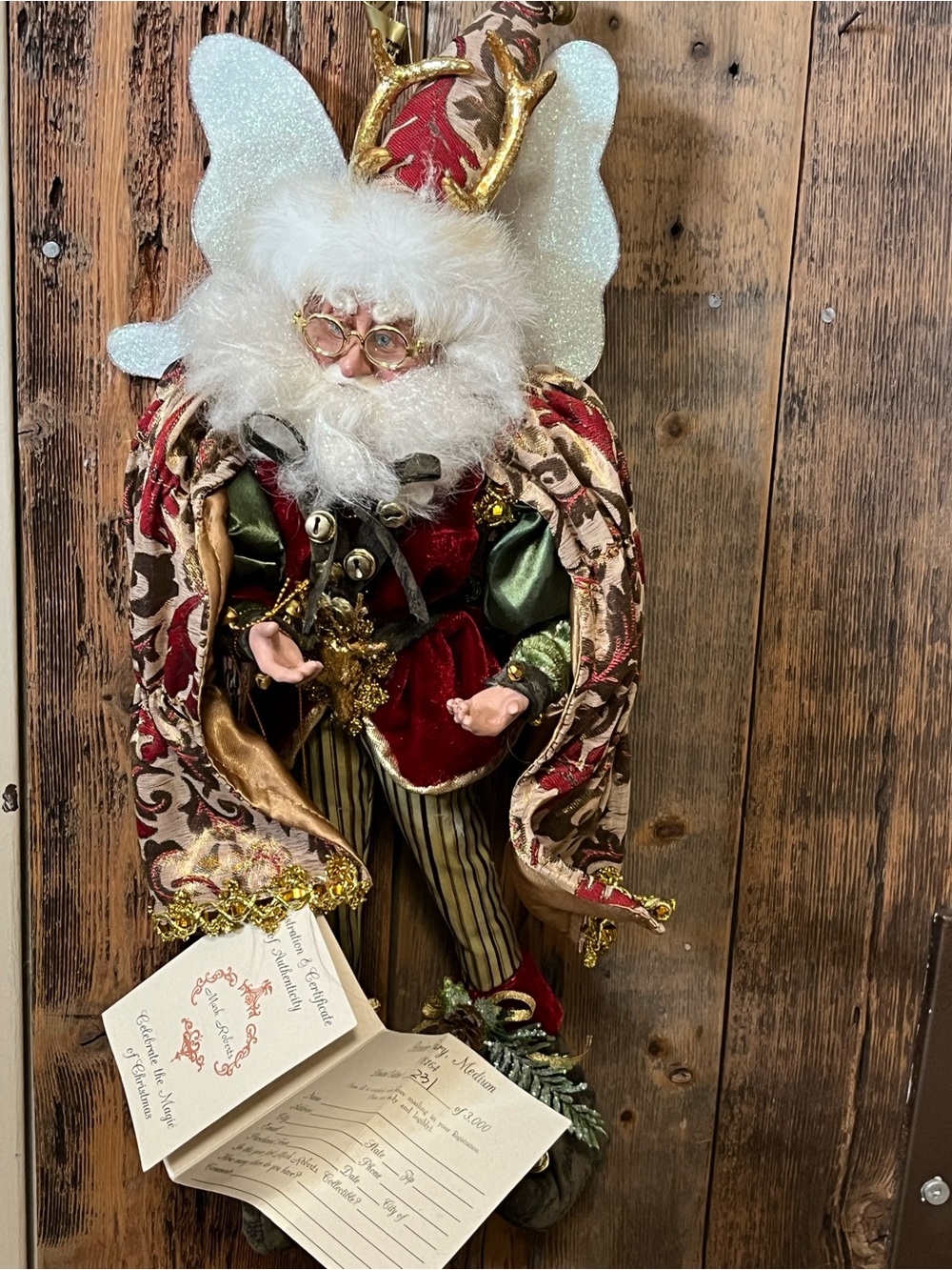 Red and Gold Velvet Holiday Santa Figurine with White Beard - Mark Roberts